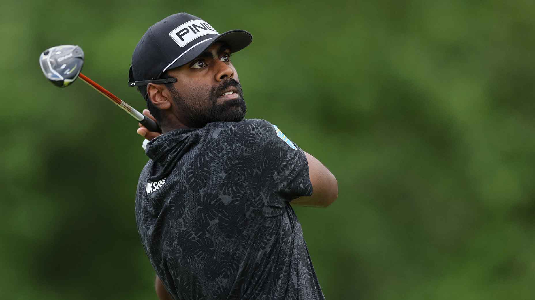 Sahith Theegala of the United States plays his shot from the fourth tee during the third round of the 2024 PGA Championship at Valhalla Golf Club on May 18, 2024 in Louisville, Kentucky.